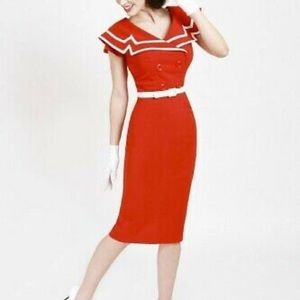 Bettie Page by Tatyana Red Sailor Pencil Dress